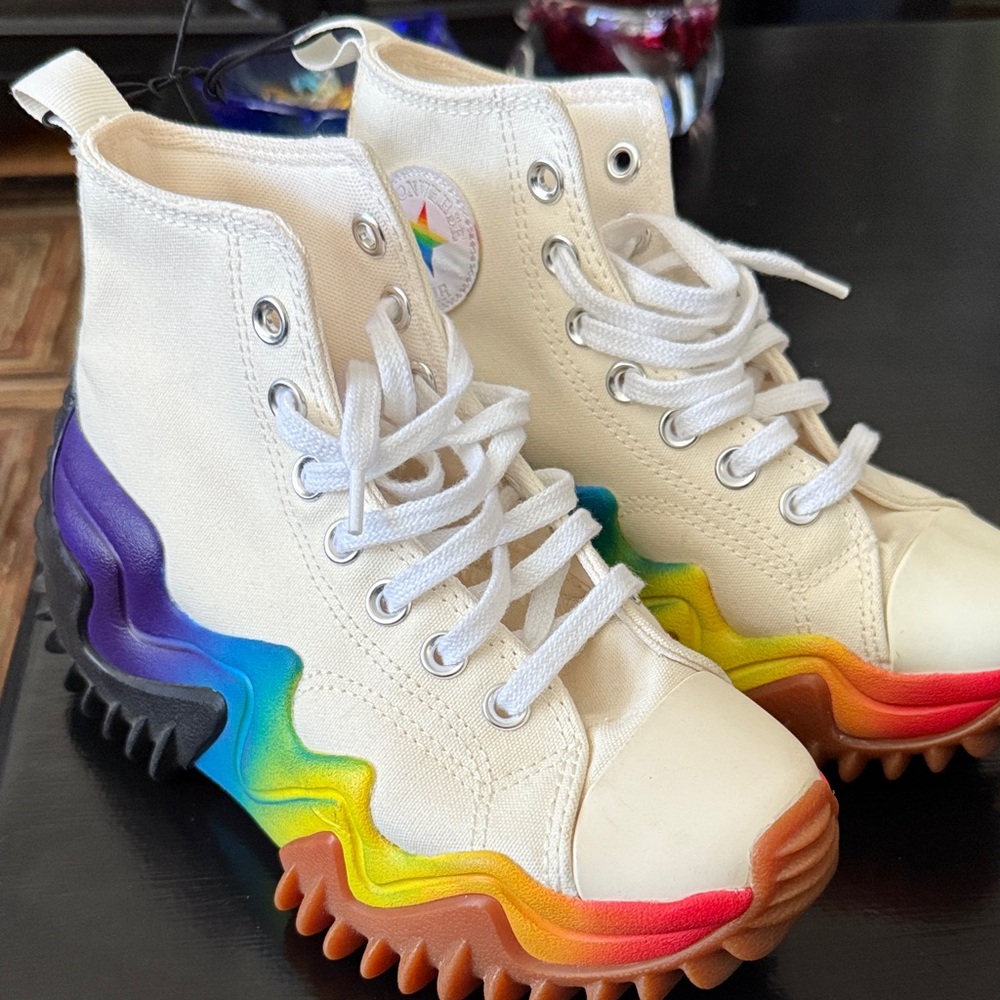Converse Run Star Motion Platform High 'Pride' sneakers.